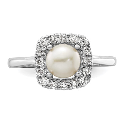 14k White Gold 1/4 Ct. Lab Grown Diamond VS/SI+ G+ June Birthstone Freshwater Cultered Pearl Halo Ring