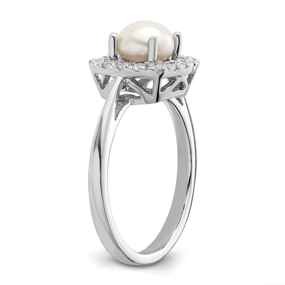 14k White Gold 1/4 Ct. Lab Grown Diamond VS/SI+ G+ June Birthstone Freshwater Cultered Pearl Halo Ring