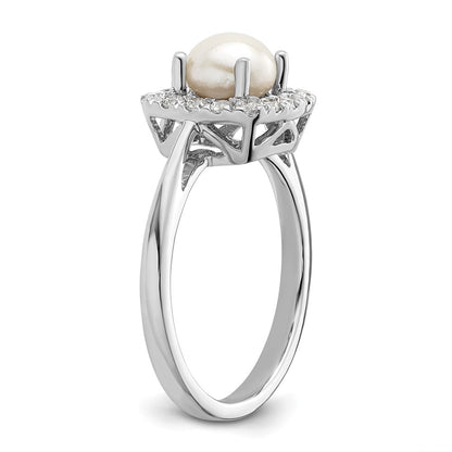 14k White Gold 1/4 Ct. Lab Grown Diamond VS/SI+ G+ June Birthstone Freshwater Cultered Pearl Halo Ring