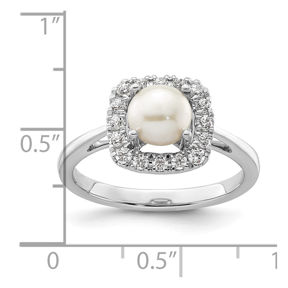 14k White Gold 1/4 Ct. Lab Grown Diamond VS/SI+ G+ June Birthstone Freshwater Cultered Pearl Halo Ring