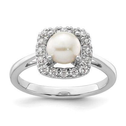 14k White Gold 1/4 Ct. Lab Grown Diamond VS/SI+ G+ June Birthstone Freshwater Cultered Pearl Halo Ring