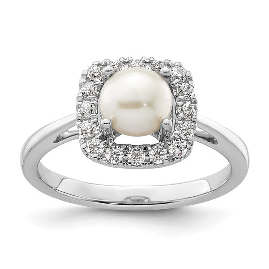 14k White Gold 1/4 Ct. Lab Grown Diamond VS/SI+ G+ June Birthstone Freshwater Cultered Pearl Halo Ring