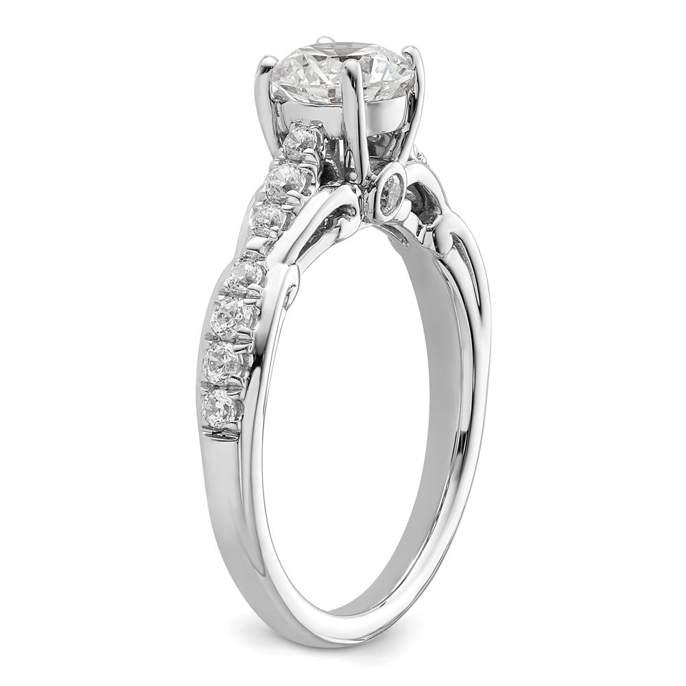 14k White Gold 3/8 carat Lab Grown Diamond VS/SI+ G+ 1 carat Center Round Semi Mount Shared Prong Engagement Ring