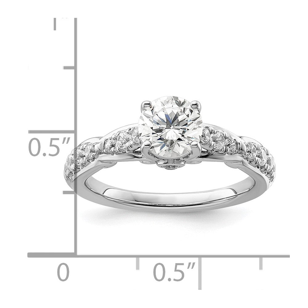 14k White Gold 3/8 carat Lab Grown Diamond VS/SI+ G+ 1 carat Center Round Semi Mount Shared Prong Engagement Ring