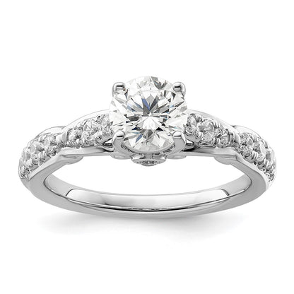 14k White Gold 3/8 carat Lab Grown Diamond VS/SI+ G+ 1 carat Center Round Semi Mount Shared Prong Engagement Ring