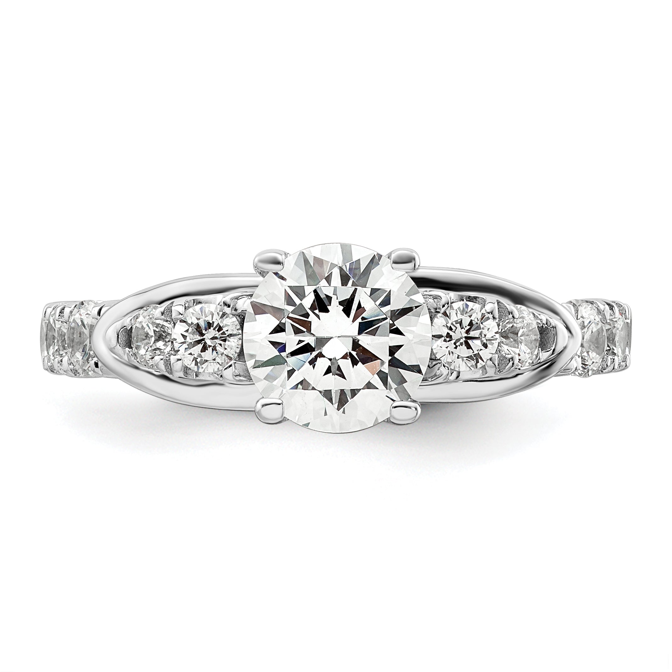 14k White Gold 5/8 Ct. Lab Grown Diamond VS/SI+ G+ 1 Ct. Center Round Shared Prong Engagement Ring