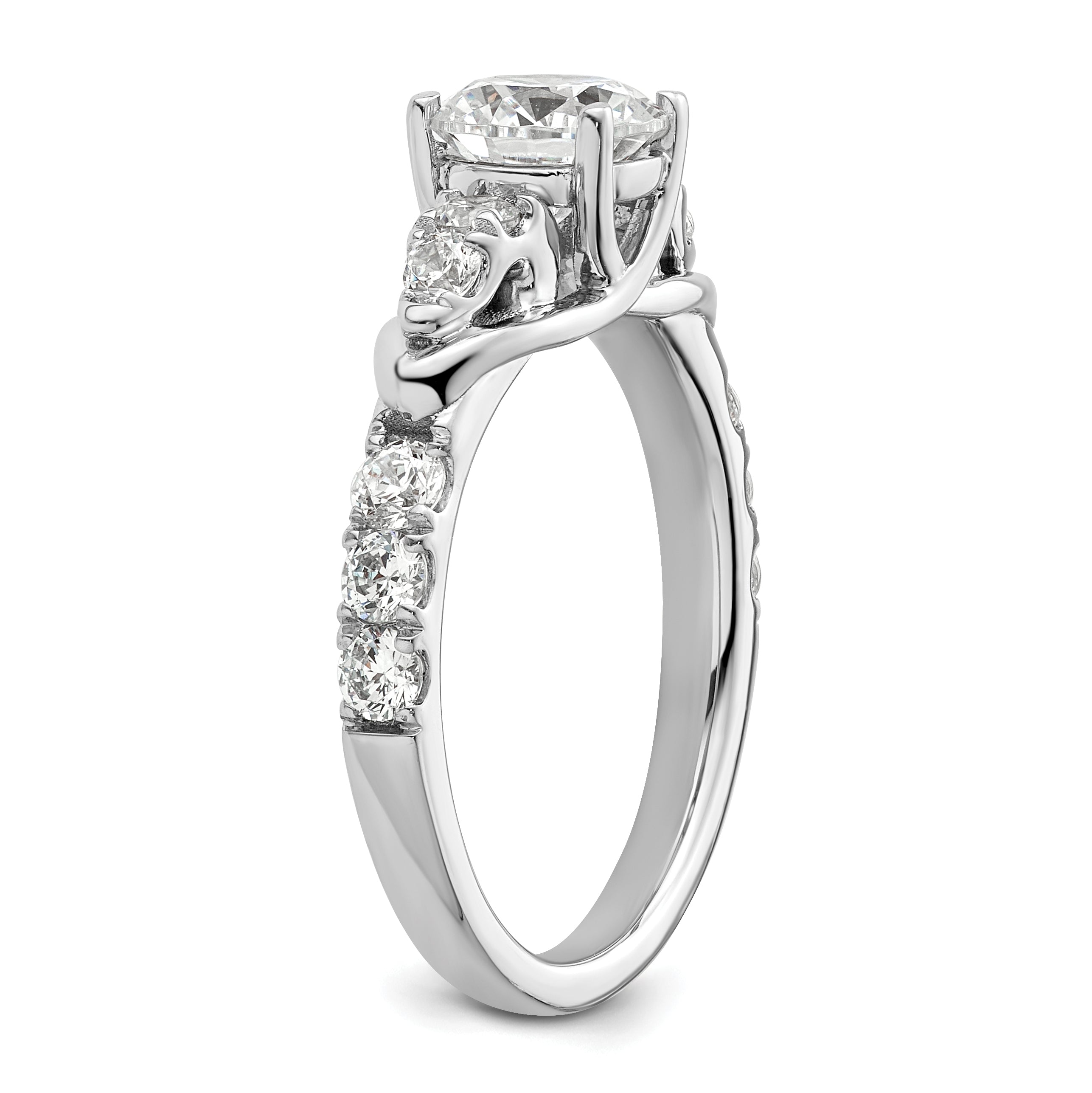 14k White Gold 5/8 Ct. Lab Grown Diamond VS/SI+ G+ 1 Ct. Center Round Shared Prong Engagement Ring