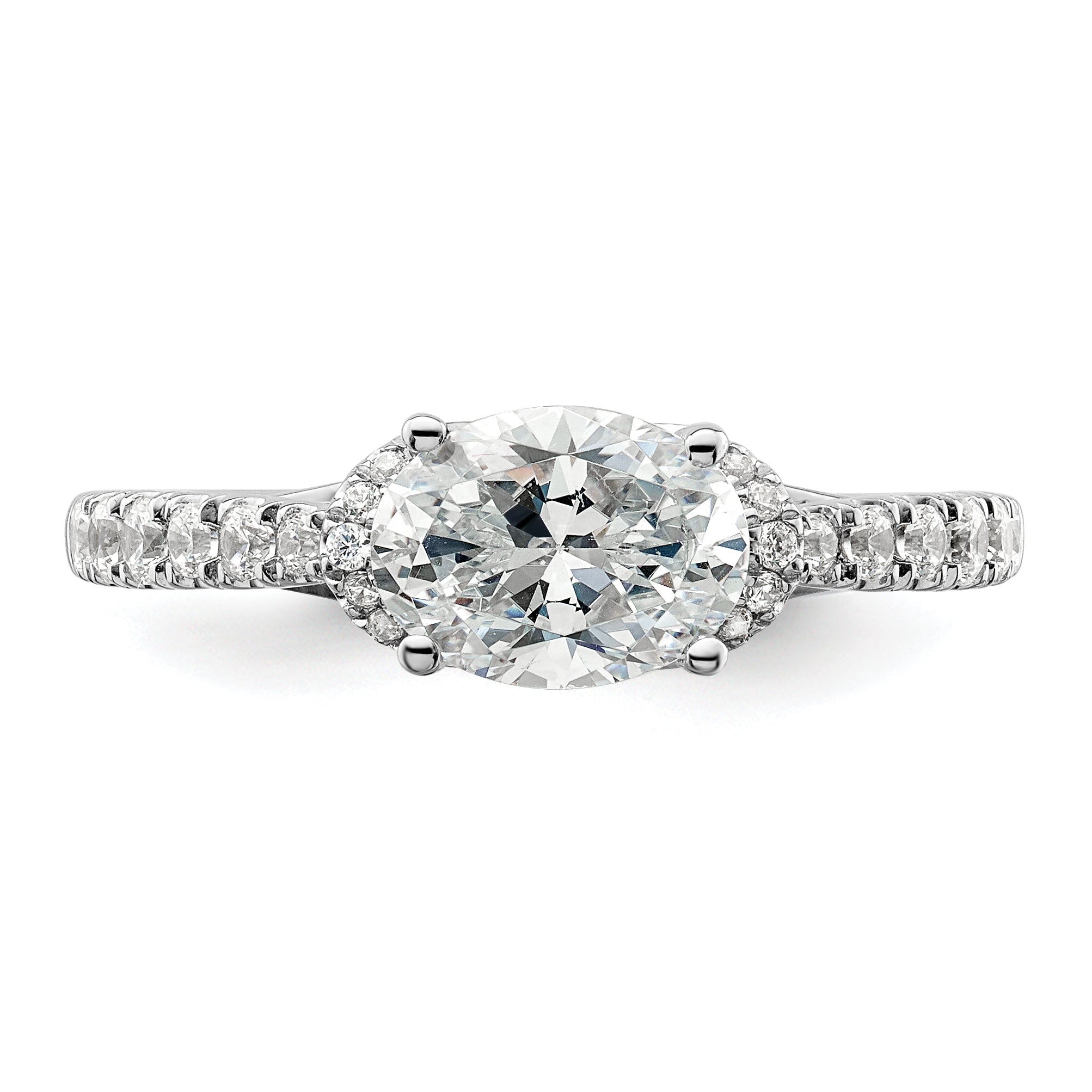 14k White Gold 1/3 Ct. Lab Grown Diamond VS/SI+ G+ 1 Ct. Center East-West Oval Engagement Ring