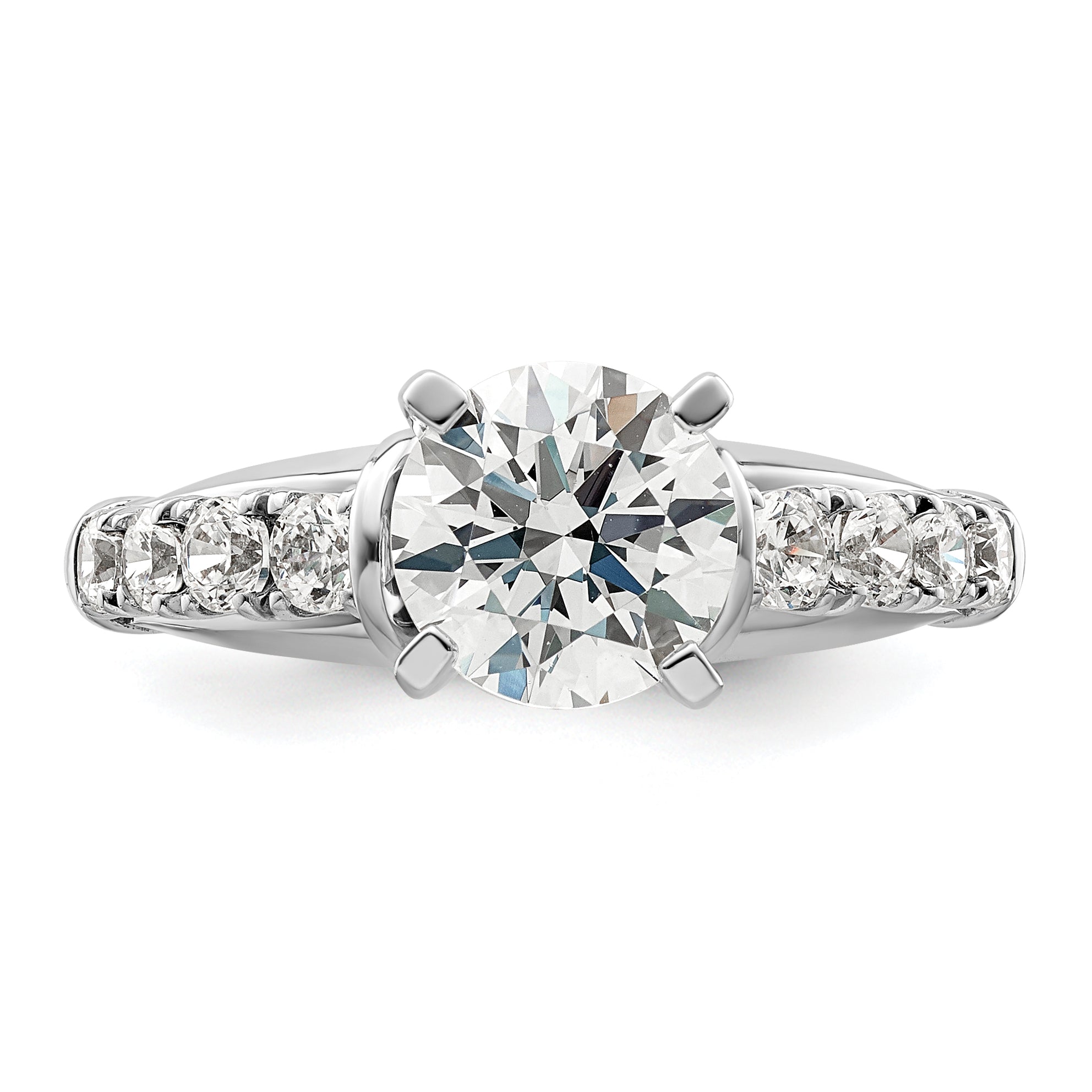 14k White Gold 1/2 Ct. Lab Grown Diamond VS/SI+ G+ 1 1/2 Ct. Center Round Shared Prong Engagement Ring