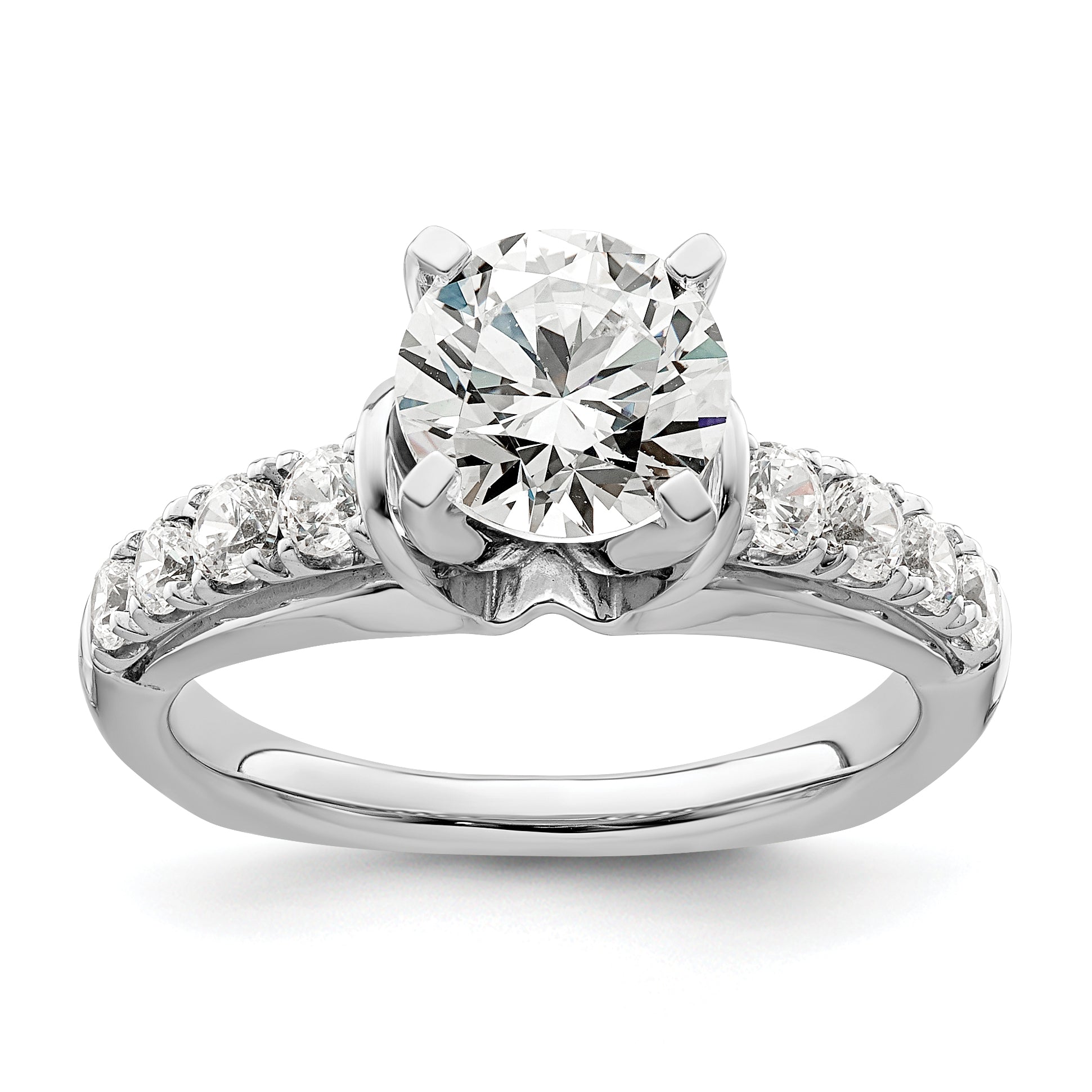 14k White Gold 1/2 Ct. Lab Grown Diamond VS/SI+ G+ 1 1/2 Ct. Center Round Shared Prong Engagement Ring