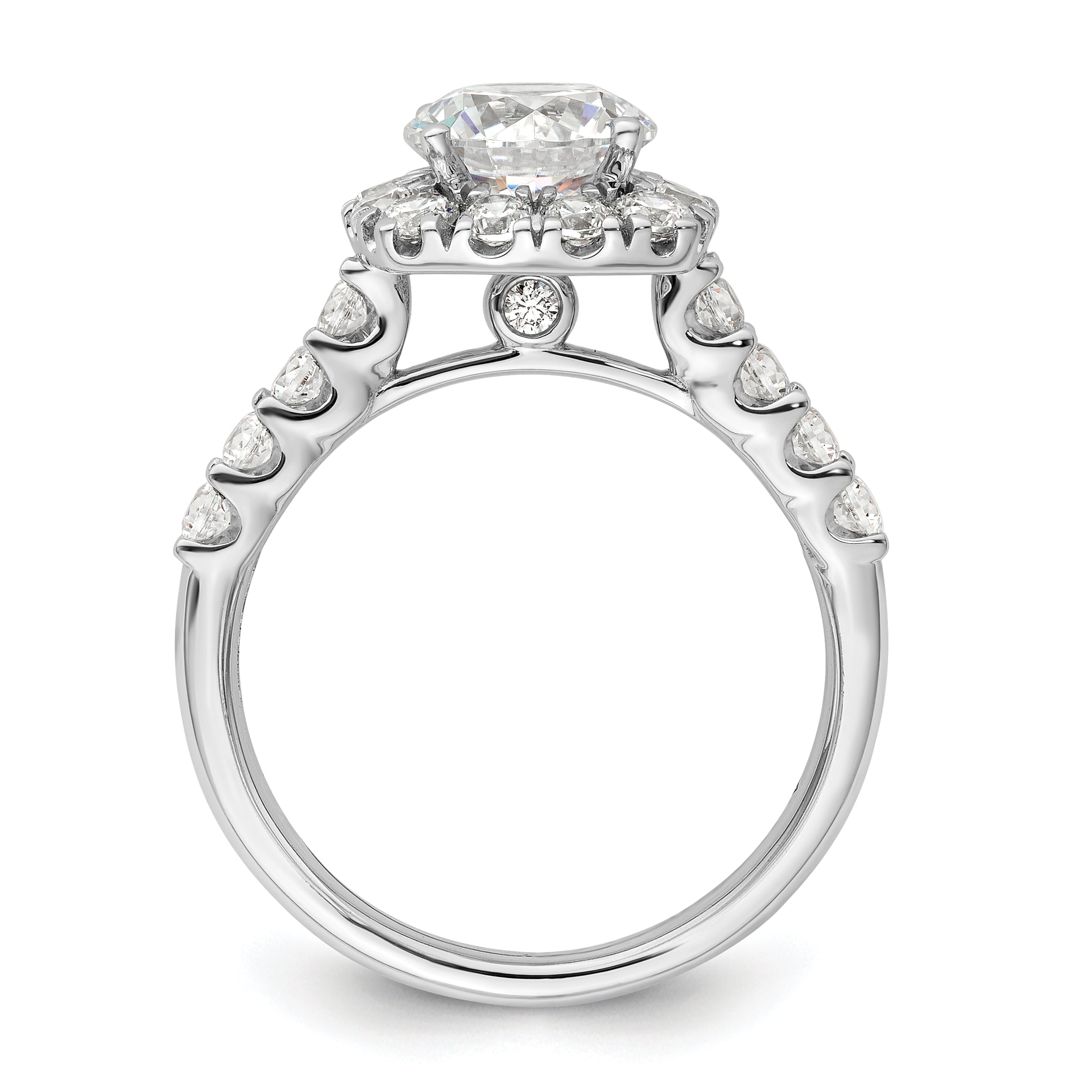 14K White Gold 1 Carat Lab Grown Diamond Vs/Si+ G+ 1/2 Center Round Semi Mount Halo Engagement Ring
