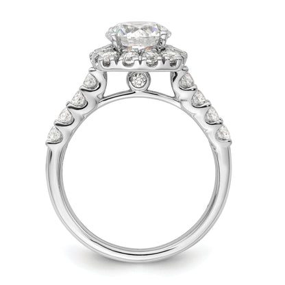14K White Gold 1 Carat Lab Grown Diamond Vs/Si+ G+ 1/2 Center Round Semi Mount Halo Engagement Ring