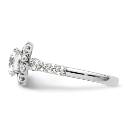 14K White Gold 1 Carat Lab Grown Diamond Vs/Si+ G+ 1/2 Center Round Semi Mount Halo Engagement Ring