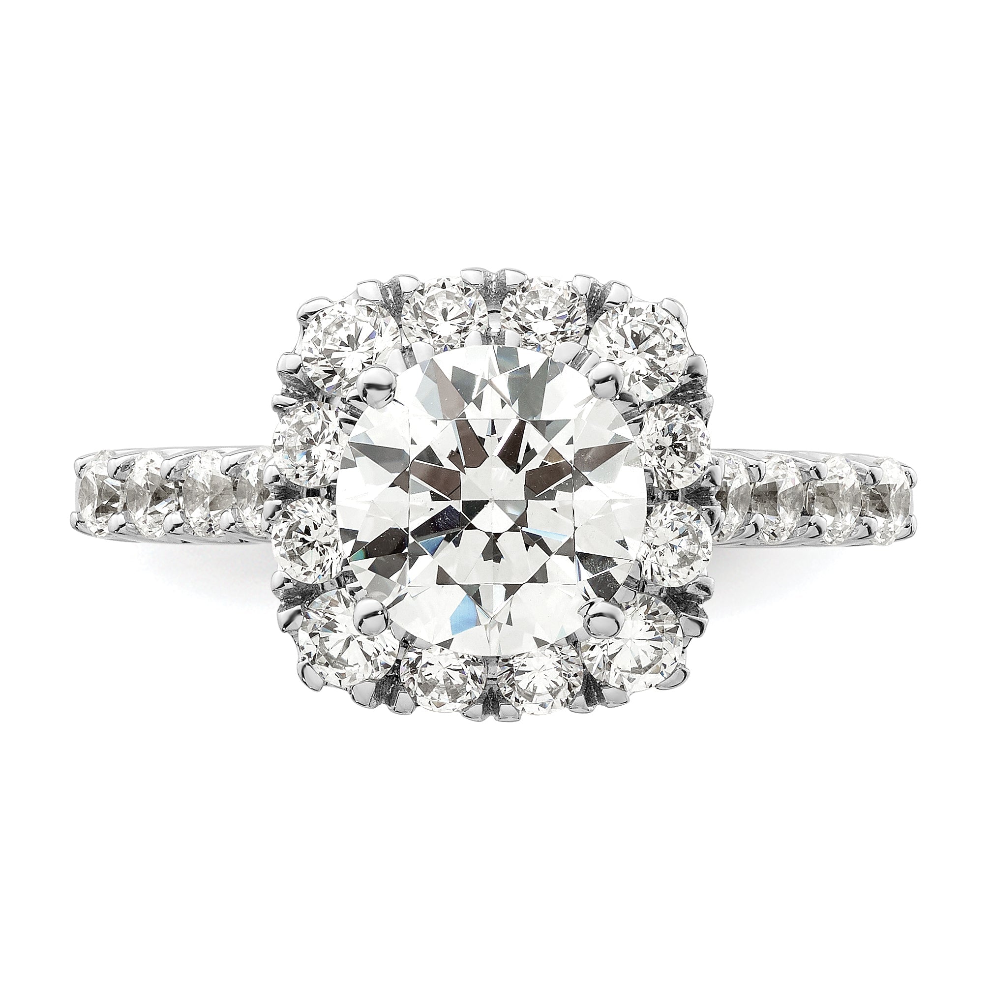 14K White Gold 1 Carat Lab Grown Diamond Vs/Si+ G+ 1/2 Center Round Semi Mount Halo Engagement Ring