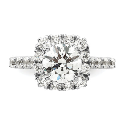 14K White Gold 1 Carat Lab Grown Diamond Vs/Si+ G+ 1/2 Center Round Semi Mount Halo Engagement Ring