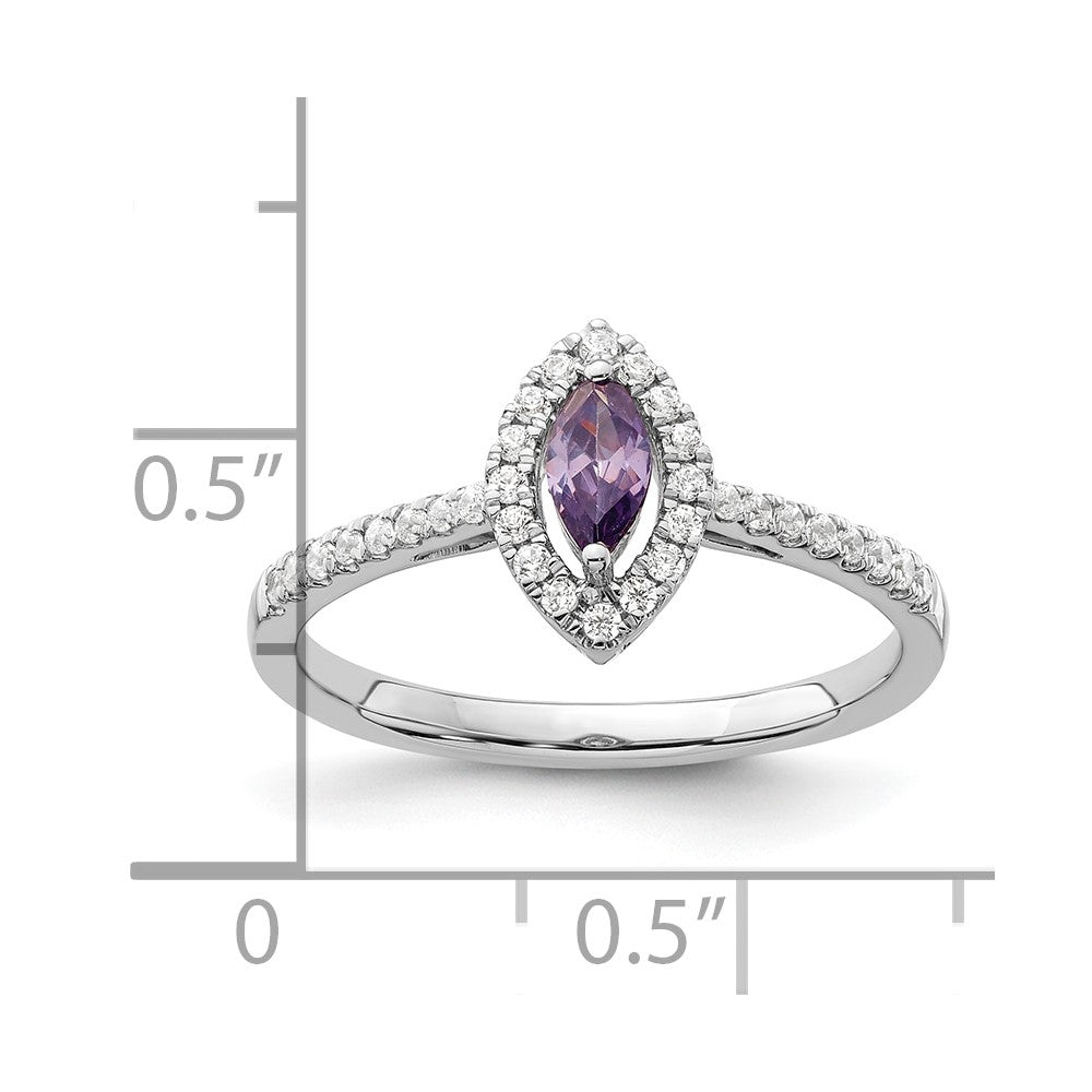 14k White Gold 1/5 Ct. Lab Grown Diamond VS/SI+ G+ and Amethyst February Birthstone Ring