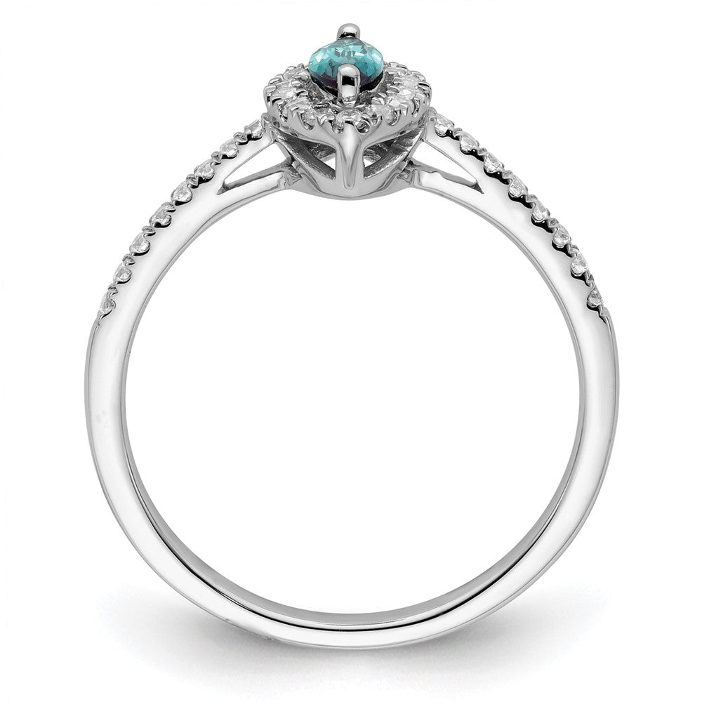 14k White Gold 1/5 Ct. Lab Grown Diamond VS/SI+ G+ and Lab Created Alexandrite June Birthstone Ring