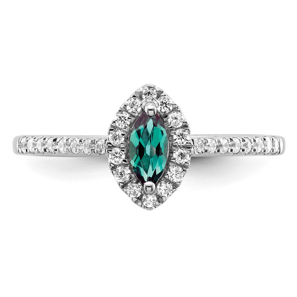 14k White Gold 1/5 Ct. Lab Grown Diamond VS/SI+ G+ and Lab Created Alexandrite June Birthstone Ring