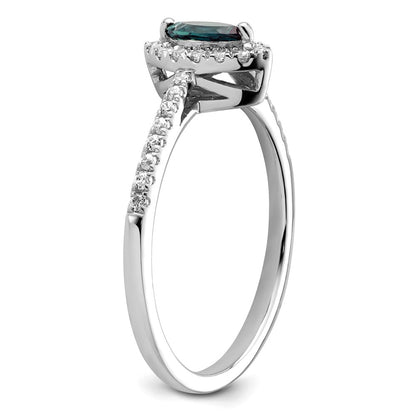 14k White Gold 1/5 Ct. Lab Grown Diamond VS/SI+ G+ and Lab Created Alexandrite June Birthstone Ring