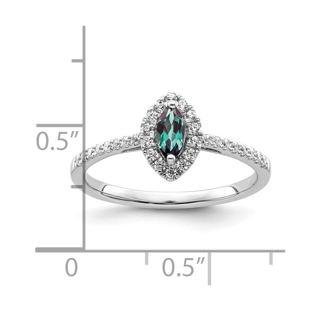 14k White Gold 1/5 Ct. Lab Grown Diamond VS/SI+ G+ and Lab Created Alexandrite June Birthstone Ring