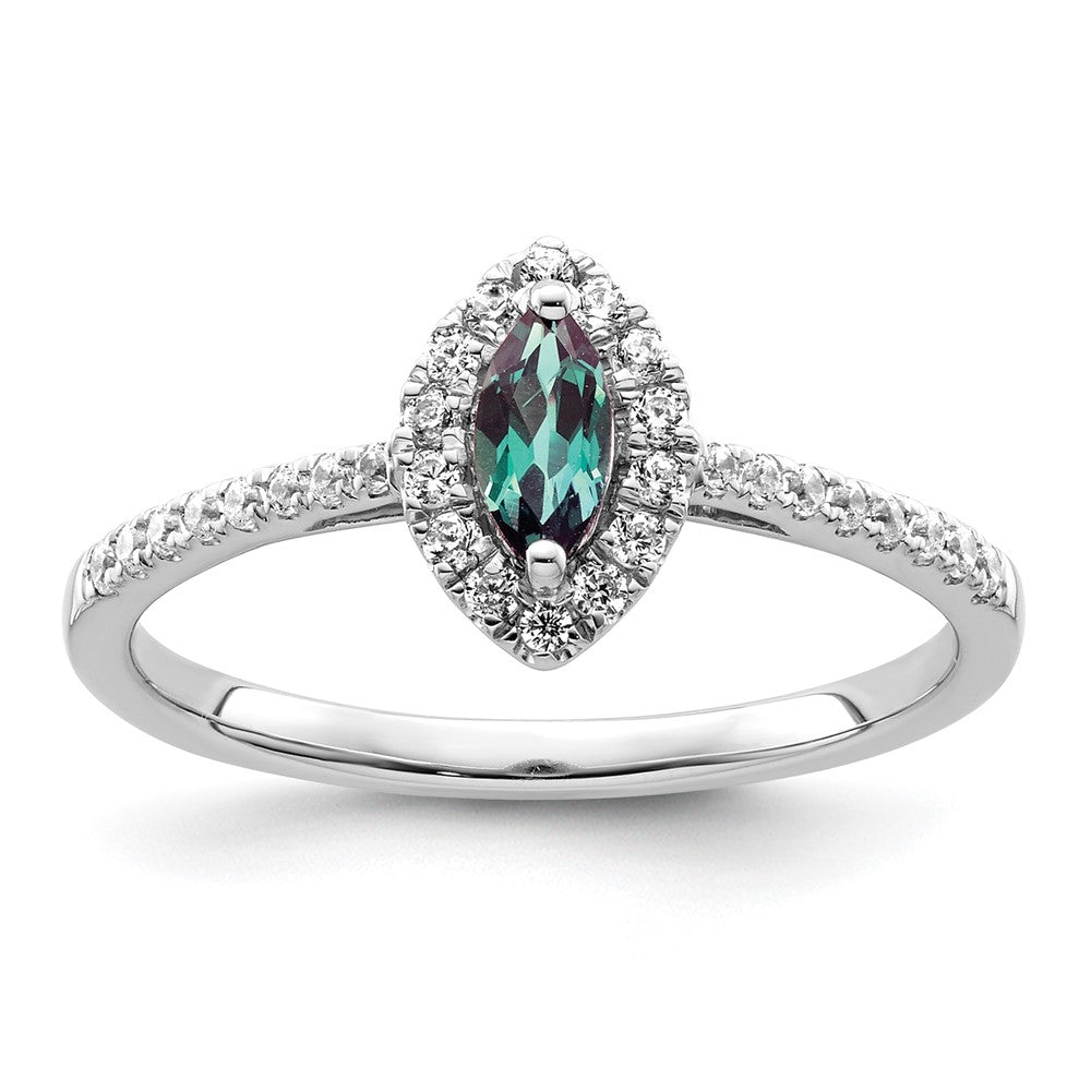 14k White Gold 1/5 Ct. Lab Grown Diamond VS/SI+ G+ and Lab Created Alexandrite June Birthstone Ring