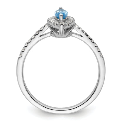 14k White Gold 1/5 Ct. Lab Grown Diamond VS/SI+ G+ and Blue Topaz December Birthstone Ring