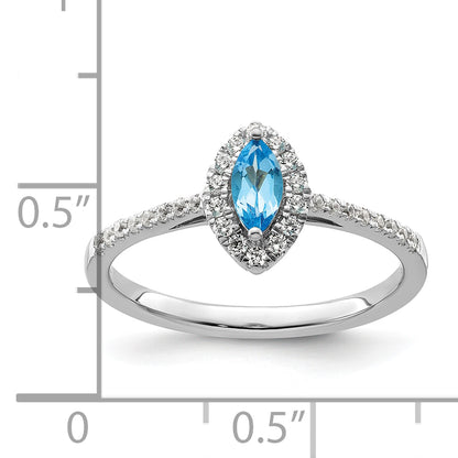 14k White Gold 1/5 Ct. Lab Grown Diamond VS/SI+ G+ and Blue Topaz December Birthstone Ring