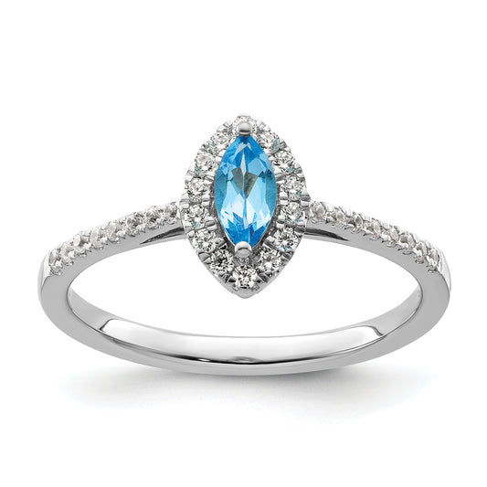 14k White Gold 1/5 Ct. Lab Grown Diamond VS/SI+ G+ and Blue Topaz December Birthstone Ring