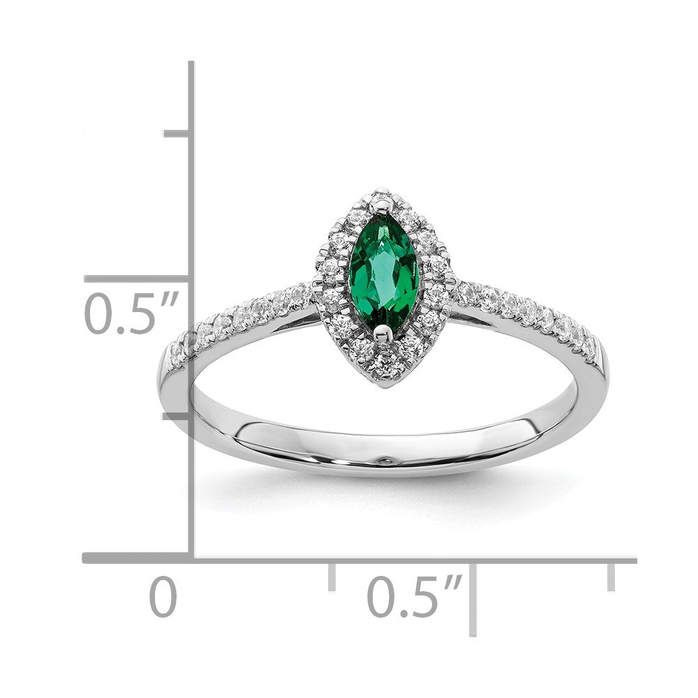 14k White Gold 1/5 Ct. Lab Grown Diamond VS/SI+ G+ and Lab Created Emerald May Birthstone Ring