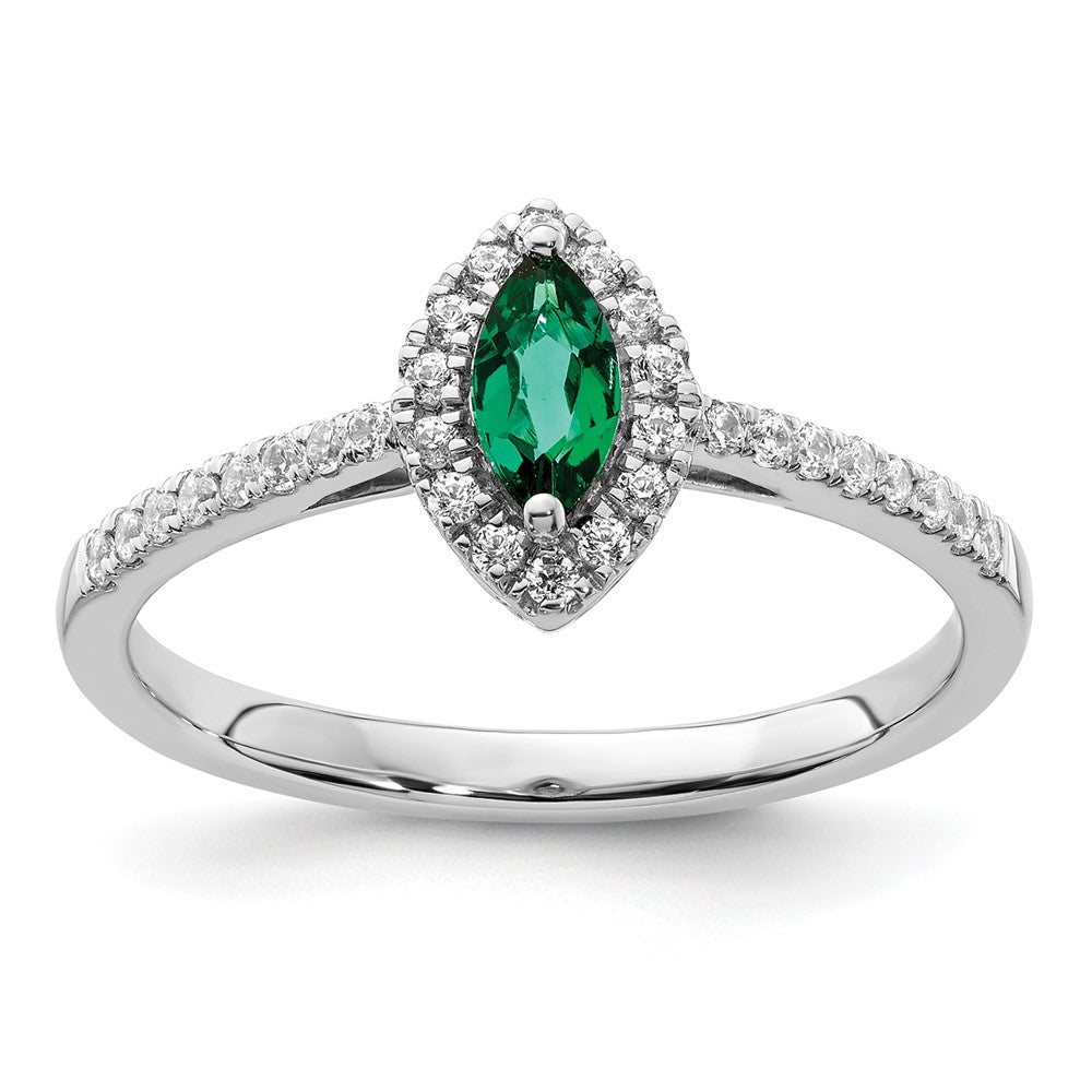 14k White Gold 1/5 Ct. Lab Grown Diamond VS/SI+ G+ and Lab Created Emerald May Birthstone Ring
