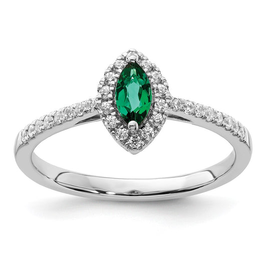 14k White Gold 1/5 Ct. Lab Grown Diamond VS/SI+ G+ and Lab Created Emerald May Birthstone Ring