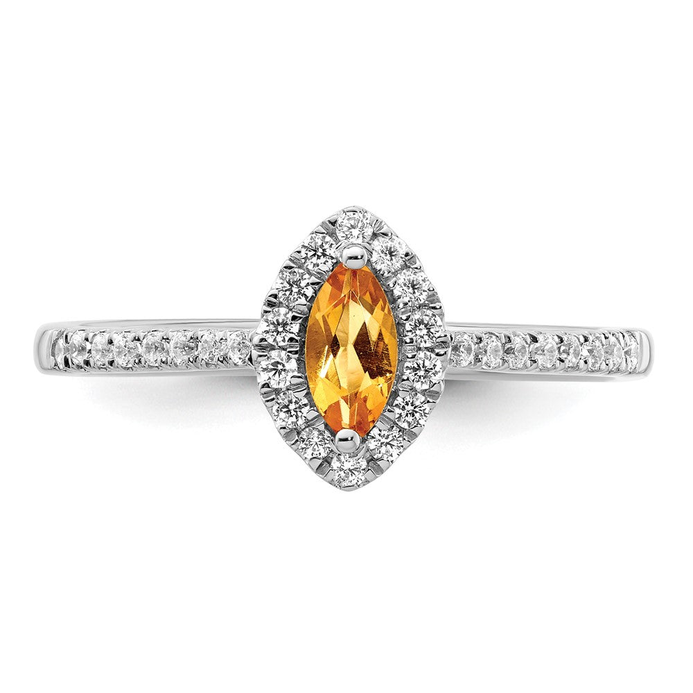 14k White Gold 1/5 Ct. Lab Grown Diamond VS/SI+ G+ and Citrine November Birthstone Ring