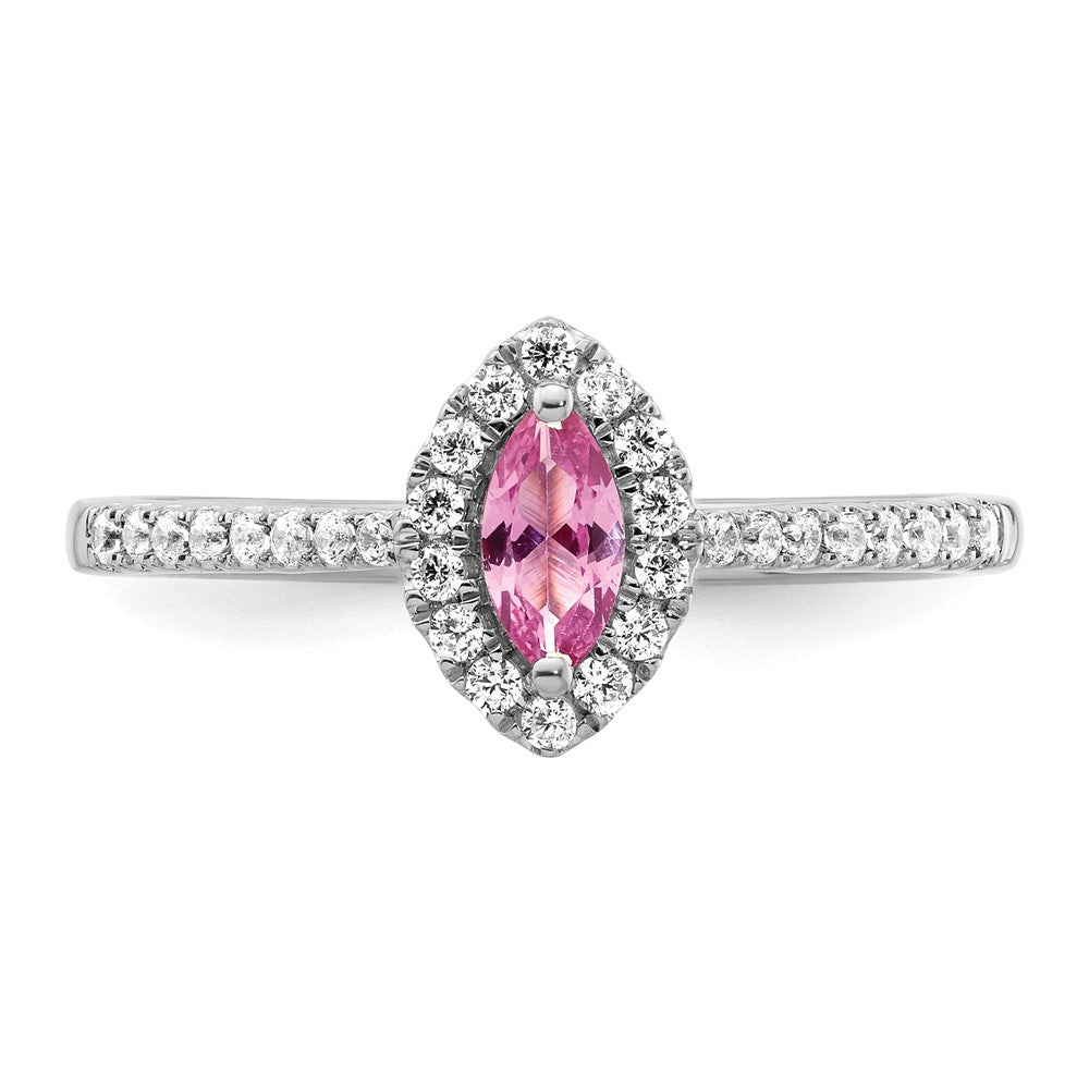14k White Gold 1/5 Ct. Lab Grown Diamond VS/SI+ G+ and Lab Created Pink Sapphire October Birthstone Ring
