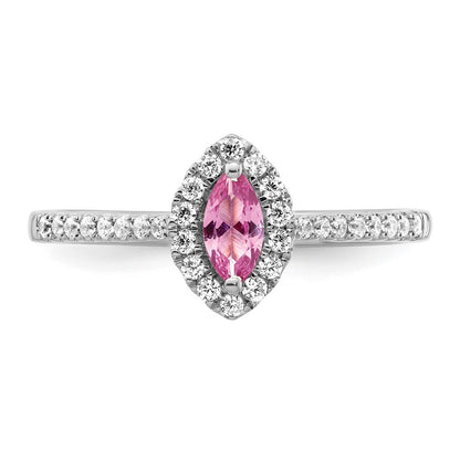 14k White Gold 1/5 Ct. Lab Grown Diamond VS/SI+ G+ and Lab Created Pink Sapphire October Birthstone Ring
