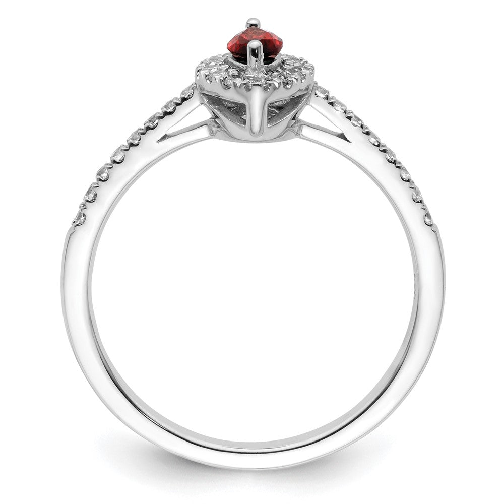 14k White Gold 1/5 Ct. Lab Grown Diamond VS/SI+ G+ and Garnet January Birthstone Ring