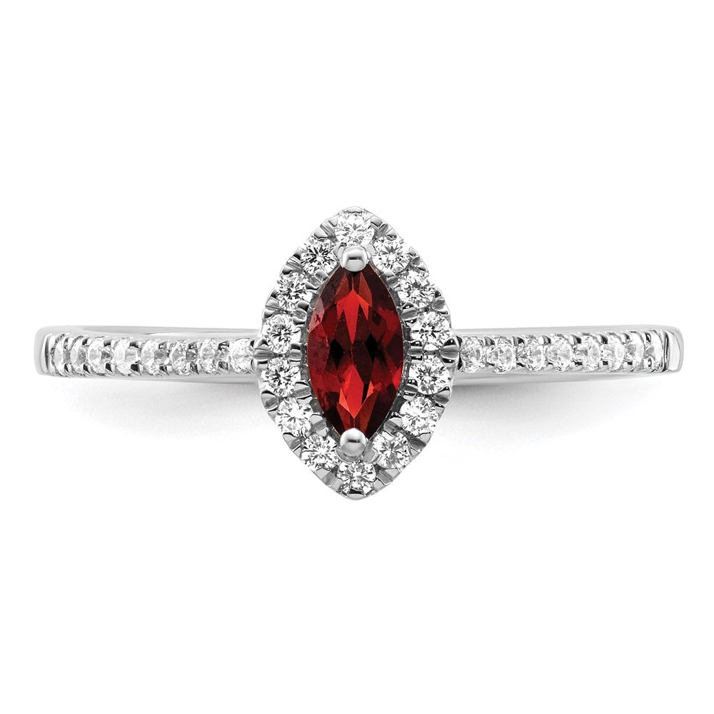 14k White Gold 1/5 Ct. Lab Grown Diamond VS/SI+ G+ and Garnet January Birthstone Ring