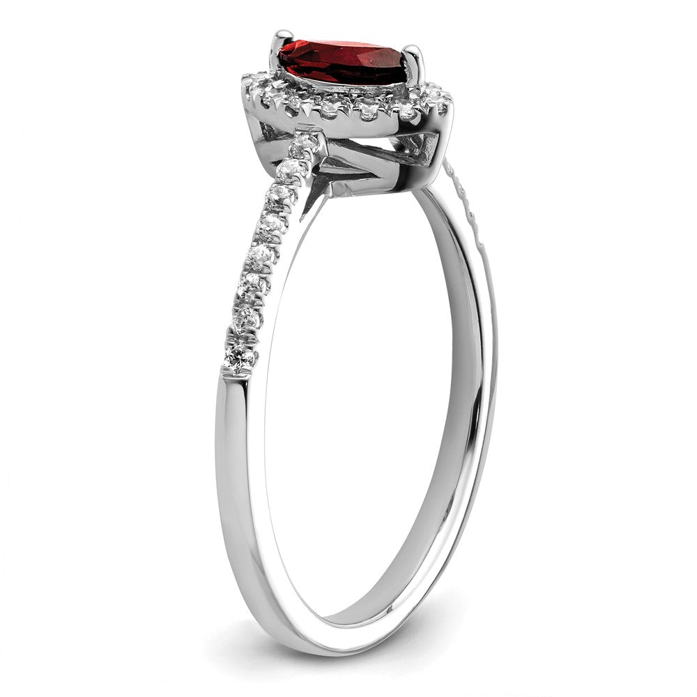 14k White Gold 1/5 Ct. Lab Grown Diamond VS/SI+ G+ and Garnet January Birthstone Ring