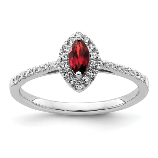 14k White Gold 1/5 Ct. Lab Grown Diamond VS/SI+ G+ and Garnet January Birthstone Ring