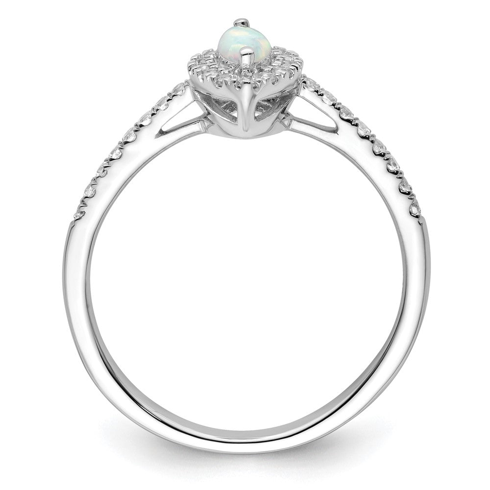 14k White Gold 1/5 Ct. Lab Grown Diamond VS/SI+ G+ and Lab Created Opal October Birthstone Ring