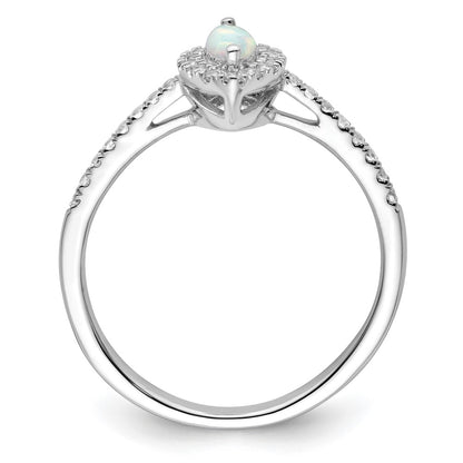 14k White Gold 1/5 Ct. Lab Grown Diamond VS/SI+ G+ and Lab Created Opal October Birthstone Ring