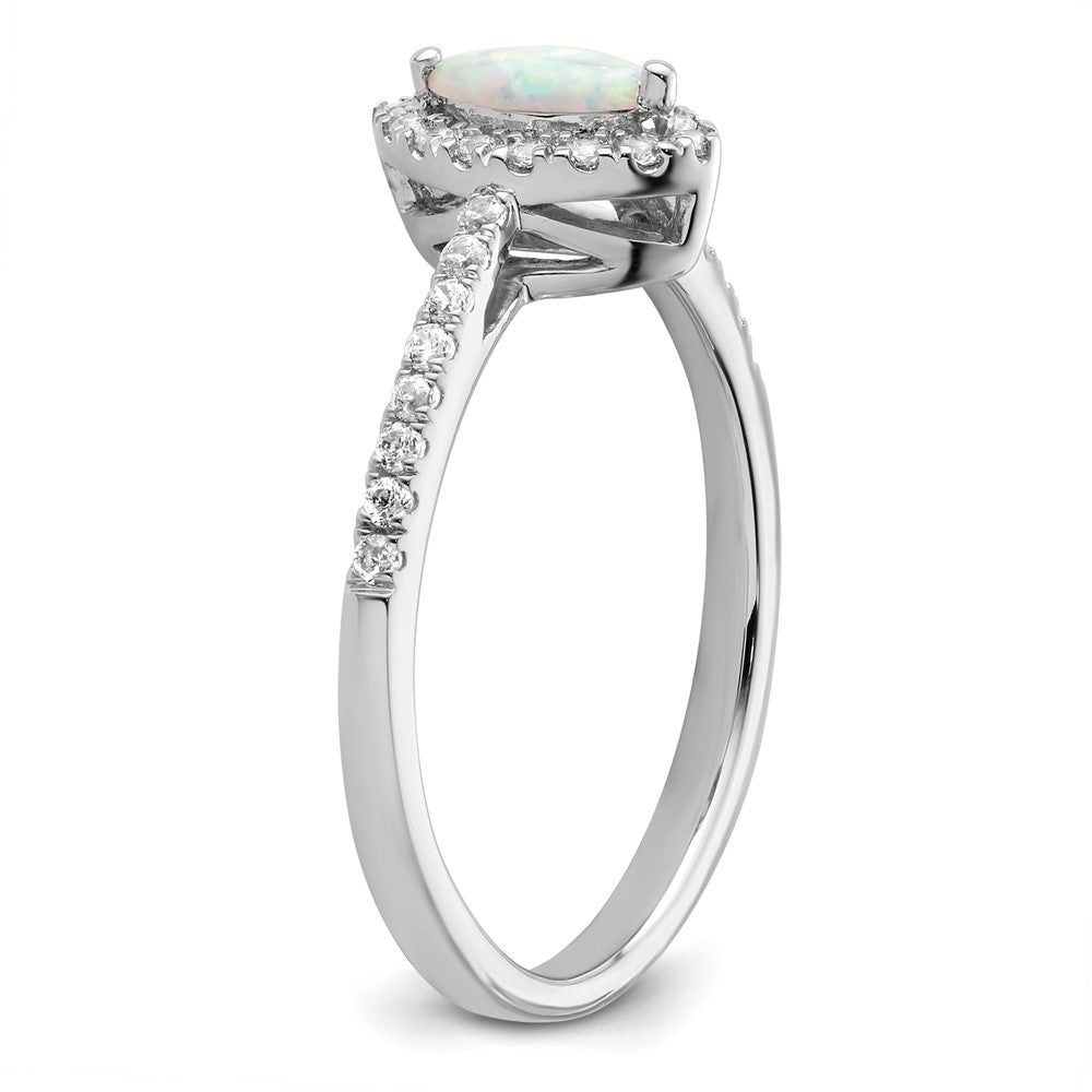 14k White Gold 1/5 Ct. Lab Grown Diamond VS/SI+ G+ and Lab Created Opal October Birthstone Ring