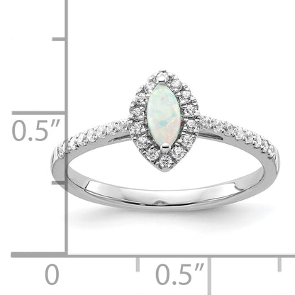 14k White Gold 1/5 Ct. Lab Grown Diamond VS/SI+ G+ and Lab Created Opal October Birthstone Ring