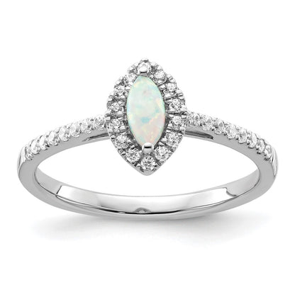 14k White Gold 1/5 Ct. Lab Grown Diamond VS/SI+ G+ and Lab Created Opal October Birthstone Ring