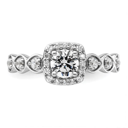 14k White Gold 7/8 Ct. Lab Grown Diamond VS/SI+ G+ Round Halo Engagement Ring