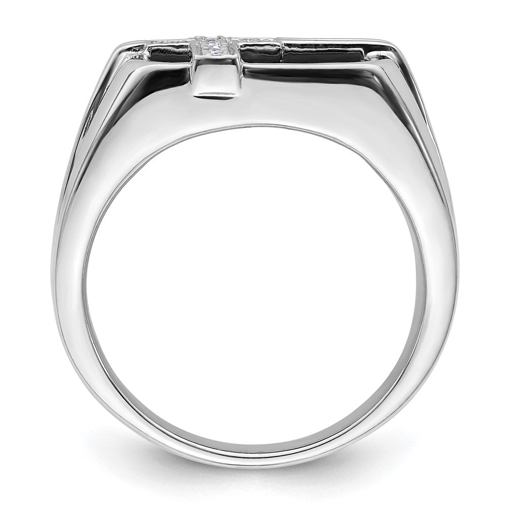 14k White Gold 1/20 Ct. Lab Grown Diamond VS/SI+ G+ and Onyx Cross Men's Ring