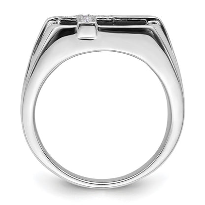 14k White Gold 1/20 Ct. Lab Grown Diamond VS/SI+ G+ and Onyx Cross Men's Ring