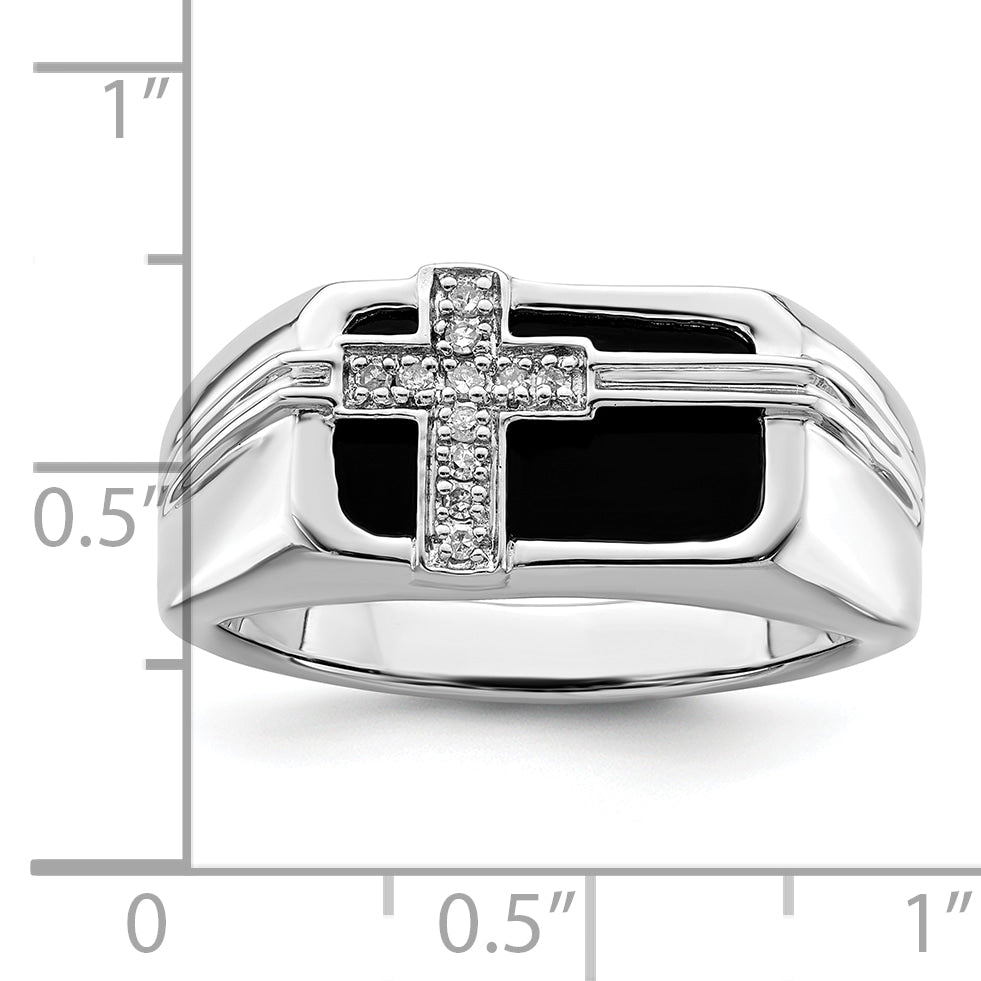 14k White Gold 1/20 Ct. Lab Grown Diamond VS/SI+ G+ and Onyx Cross Men's Ring