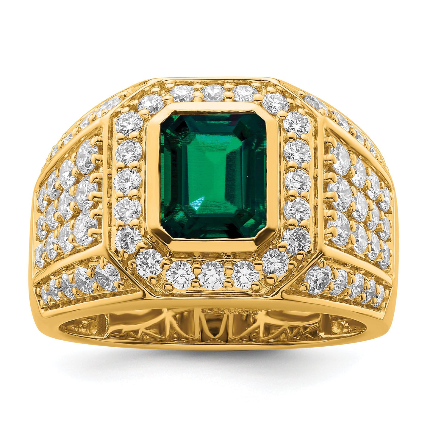 10k Yellow Gold 1 7/8 Ct. Lab Grown Diamond VS/SI+ G+ and Lab Created Emerald Men's Ring