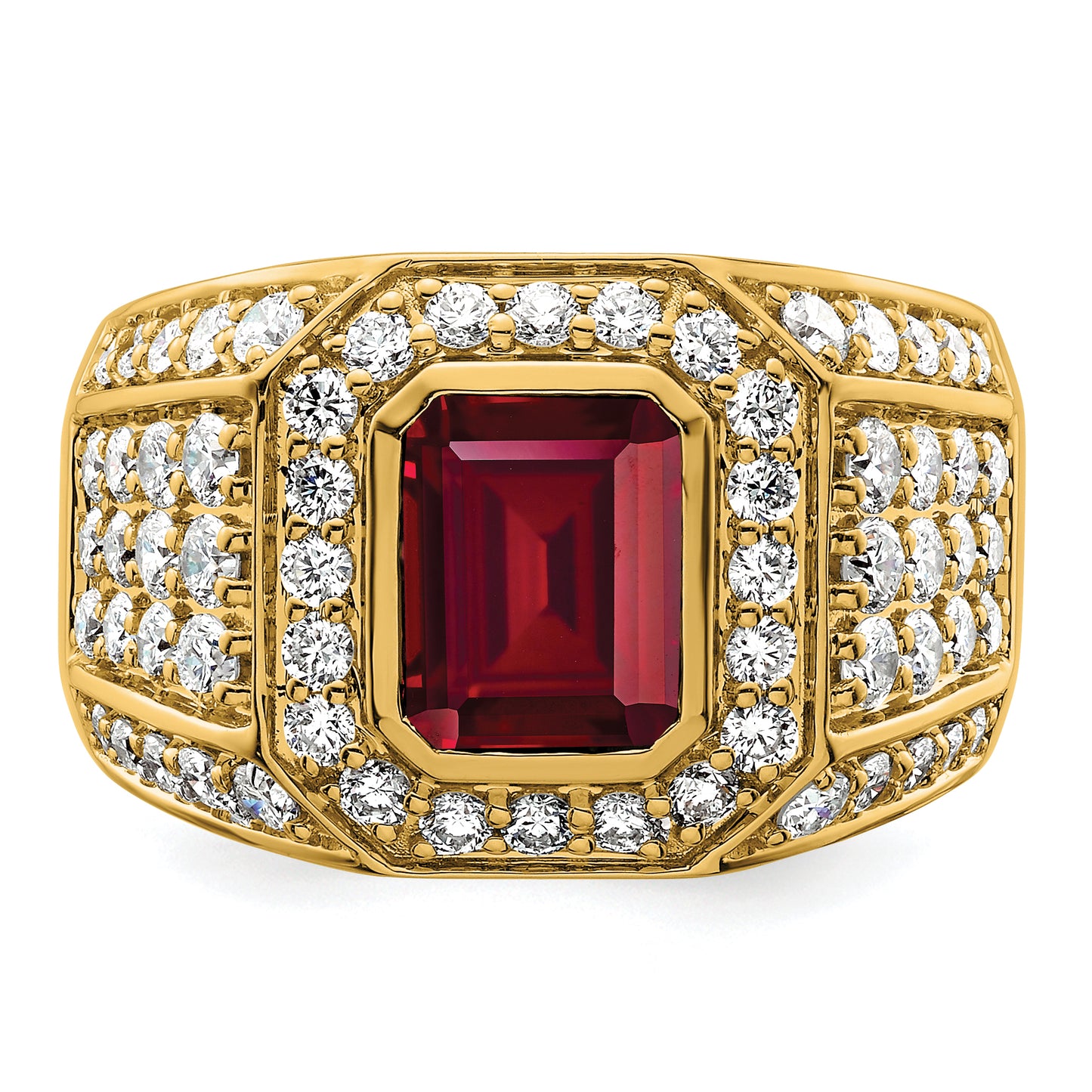 10k Yellow Gold 1 7/8 Ct. Lab Grown Diamond VS/SI+ G+ and Lab Created Ruby Men's Ring