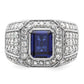 10k White Gold 1 7/8 Ct. Lab Grown Diamond VS/SI+ G+ and Lab Created Blue Sapphire Men's Ring